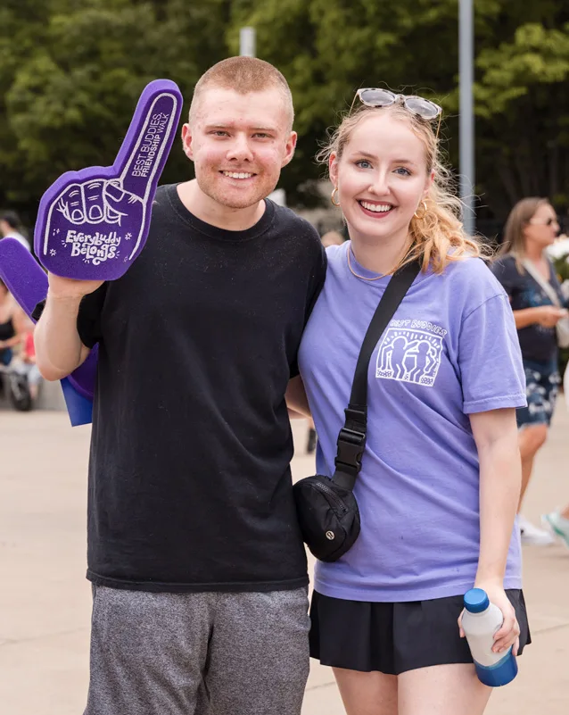 Two friendship walk participants smiling